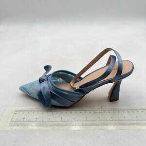 XYD Blue Pointed Toe Mesh Bowknot Sandals Bridal High Heels Ankle Strap Shoes